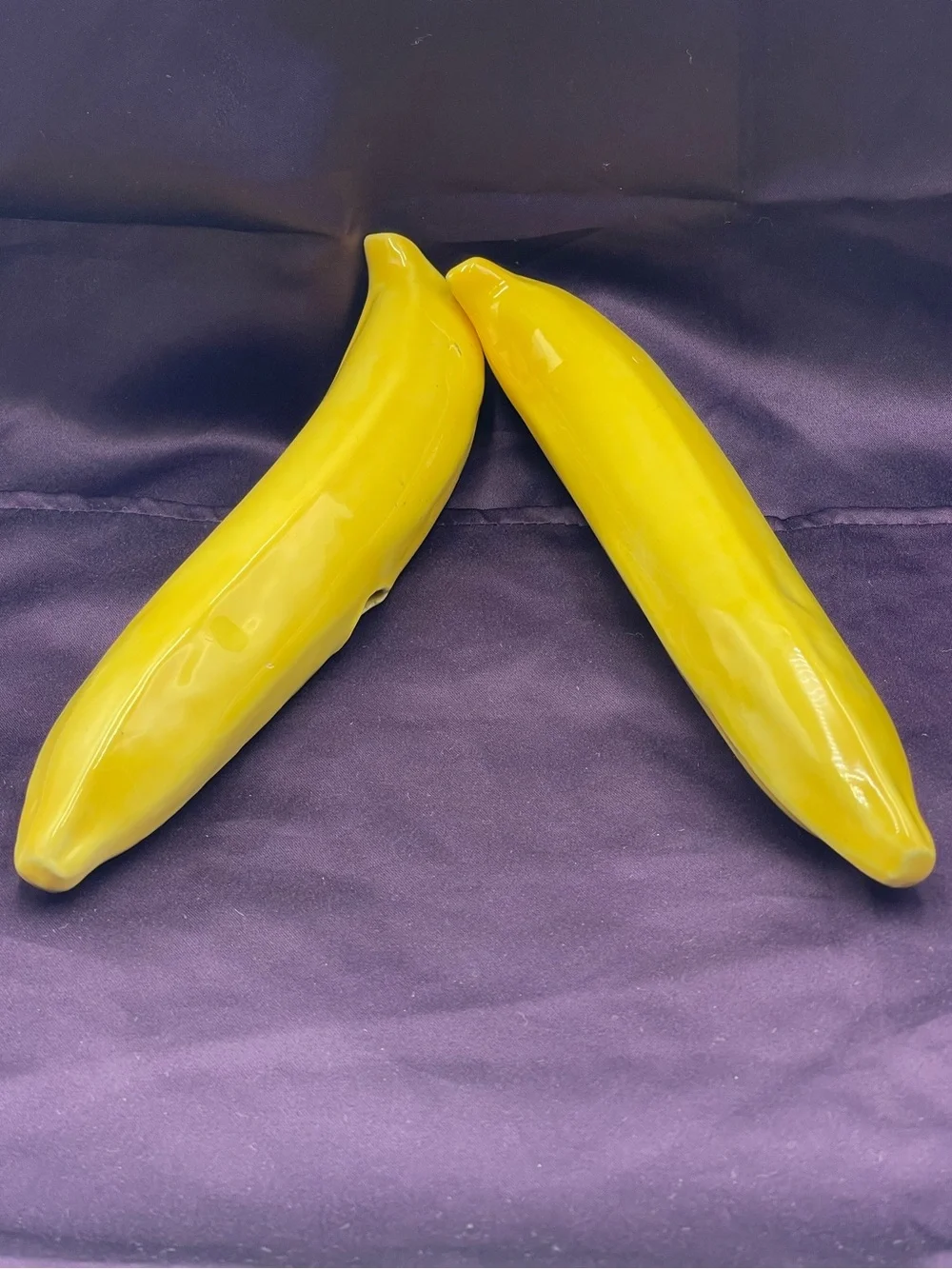 Mid Century Modern Murano Style Handblown Art Glass: 2 Faux Fruit Yellow Bananas